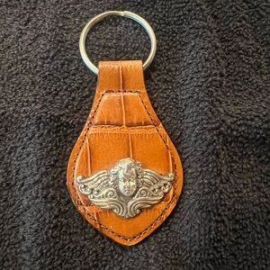 BRIGHTON Brown Leather Silver Angel Keychain, NWOT